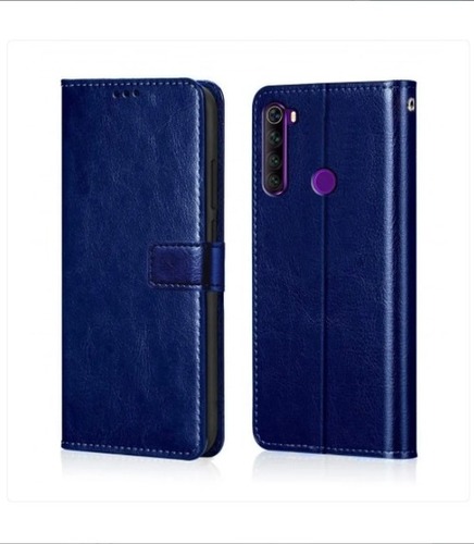 Plain Mobile Flip Cover For Samsung Mobile, Blue Color And Leather Material - Leather, Soft Plastic, Blue, Flip Design, Inner Pocket for Cards and Notes