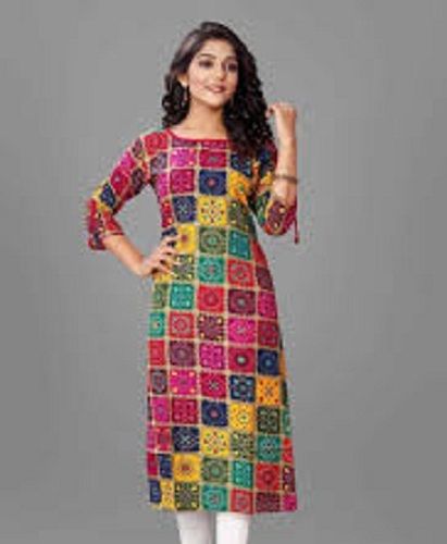 Women'S Breathable And Light Weight Round Neck Multicolor Cotton Kurti