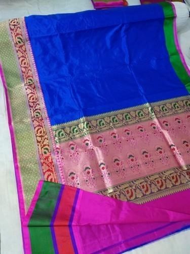 Cotton Party Wear Katan Silk Meena Border Saree With Beautiful Design And Multi Color