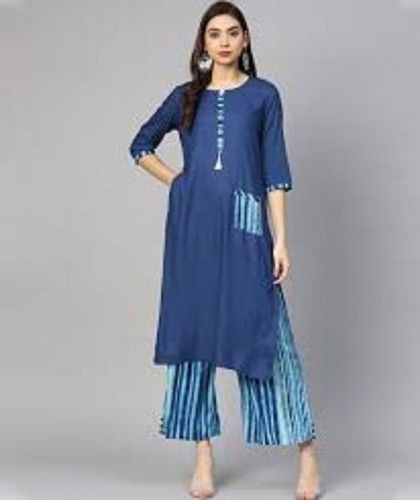  Blue Color Comfortable And Attractive Ladies Long Kurtis For Casual Wear Bust Size: 47 Inch (In)