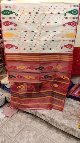 Cotton Silk  Cream And Red Color Comfortable Attractive Ladies Saree For Daily Wear