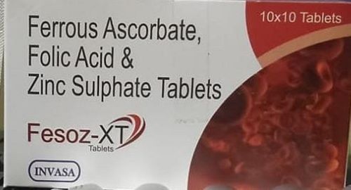 Ferrous Ascorbate Folic Acid & Zinc Sulphate Tablets, 10x10 Tablets