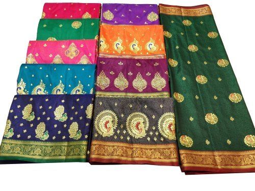 Multi Luxurious And Stunning Embroided Party Wear Satin Laccha Saree 6 Meter With Blouse Piece