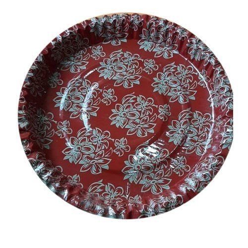 Mild Steel Maroon And White Color Printed Disposable Paper Plate With Easily Recyclable