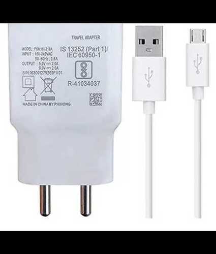 Mobile Travel Charger In White Color And Pvc Plastic Material, 2-2.5 A Current Size: As Per Customer