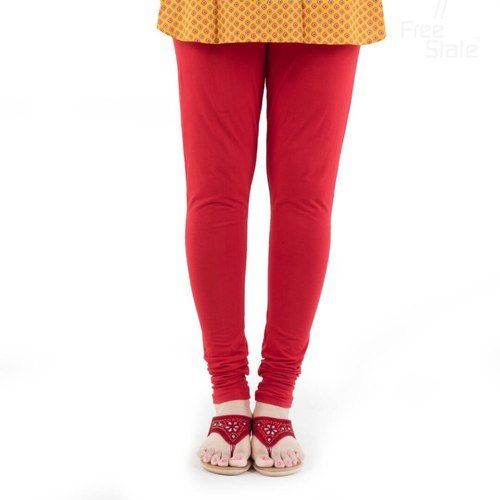 No Fade Regular Wear Red Colour Plain Kids Leggings With Cotton Fabrics And Washable