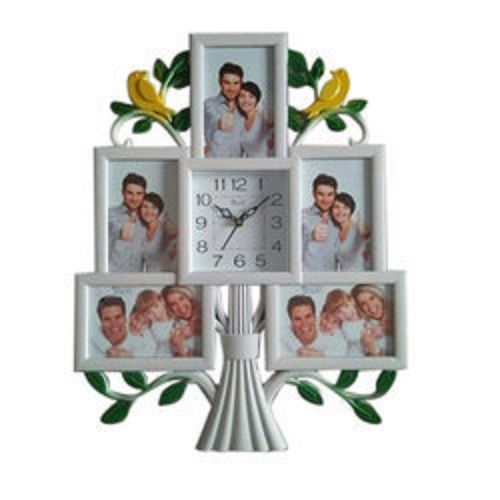 White And Yellow Analog Latest Stylish New Models Wall Clock With Photo Frames For Home Living Room