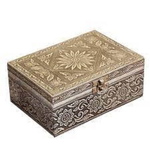 Elegant Look Handmade And Hand Carved Carvings Brown And Silver Wooden Jewelry Box