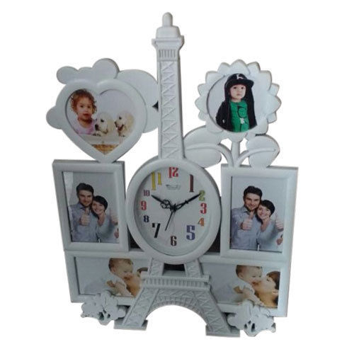 White Latest Stylish New Models Wall Clock With Photo Frames For Home Living Room