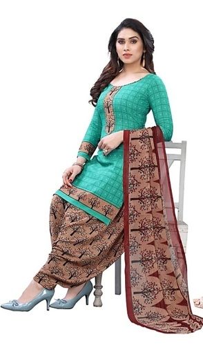 Indian Stylish Designer Comfortable Multicolor Round Neck Full Sleeve Fancy Cotton Ladies Suits