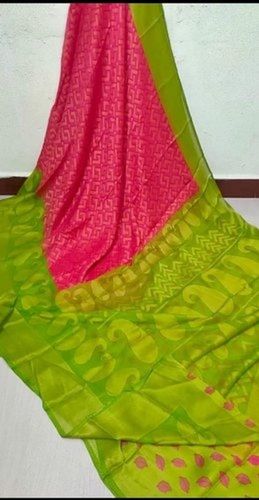 Brasso Pink Color Chiffon Saree With Cotton Silk Fabris and Normal Wash