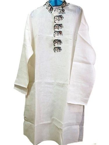 White Casual Wear Mens Kurta With 100% Cotton Fabrics And Normal Wash