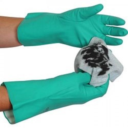 Full Finger Durable Solid Strong Plain Washable Green Nitrile Rubber Hand Gloves