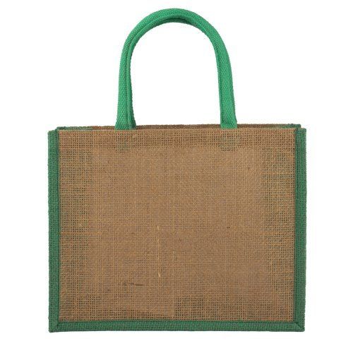 Highly Durable Zip Closure Green And Brown Plain Small Gift Jute Bag