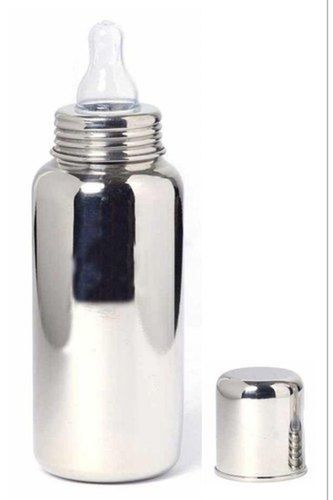 Grey Silver Color Baby Feeding Bottle With Plastic Materials And Leak Proof