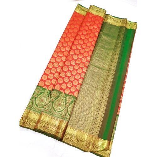 Banarasi Wedding Wear Red And Green Color Printed Bridal Silk Saree With Blouse Piece