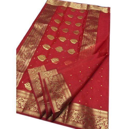 red color designer ladies chanderi saree with 6 meter length with blouse piece 824