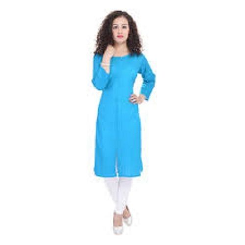 Sky Blue Color 100% Pure Cotton Soft Comfortable Fancy Ladies Kurti Decoration Material: Beads