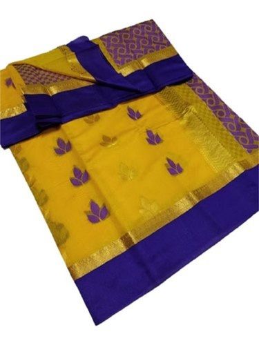 Plain Wedding Wear Embroidered Soft Silk Cotton Saree With 6.5M Length And Blouse Piece