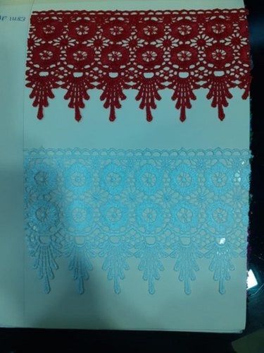 100 Percent Cotton Gpo Lace Red And Blue Color Floral Pattern Light Weight And Durable Decoration Material: Beads