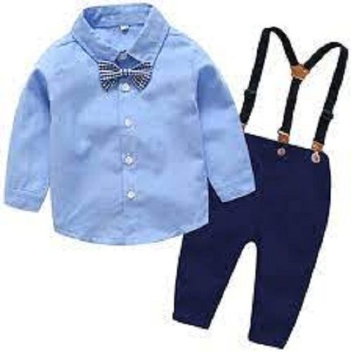 Baby Boy'S Elegant Plain Cotton Full Sleeves Sky Blue Shirt With Full Length Dungaree Bust Size: 2 Inch (In)