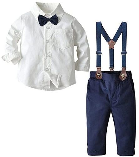 Baby Boy'S Elegant Stripe Print Cotton Full Sleeves Shirt With Full Length Denim Dungaree Bust Size: 2 Inch (In)