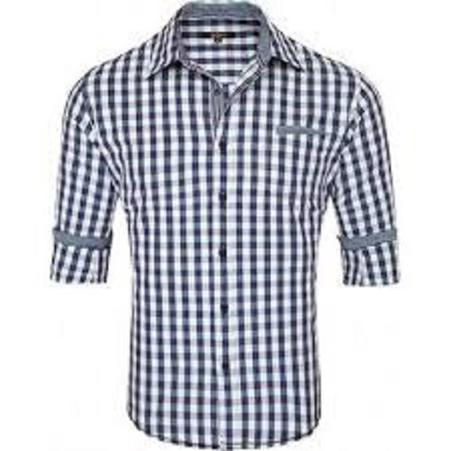 Men'S Pure Cotton Full Sleeve Regular Fit Black And White Checkered Shirts Collar Style: Straight