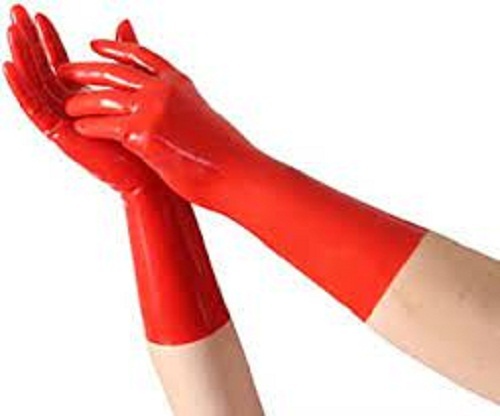 नायलॉन रेड कलर लेटेक्स एग्जामिनेशन हैंड ग्लव्स, वायरस और बैक्टीरिया से मुक्त