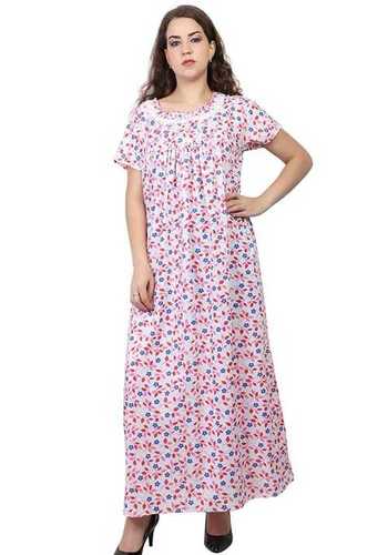 Womens Breathable Cotton Fabric Round Neck And Short Sleeves Printed Nighties