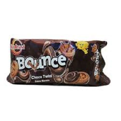 Bounce Choco Twist Sweet Semi-Hard Round Chocolate Cream Sandwich Biscuits Fat Content (%): 5 Percentage ( % )