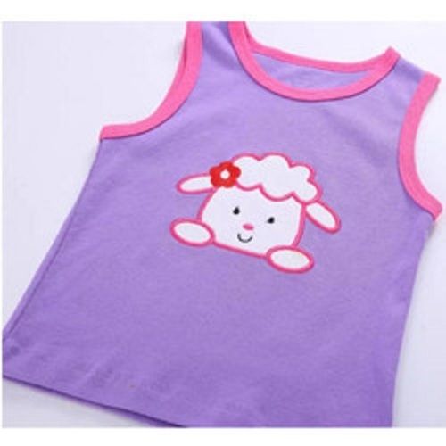 Cotton, Lightweight And Comfortable Violet Color Embroidered Sleeveless Round Neck Baby T Shirt