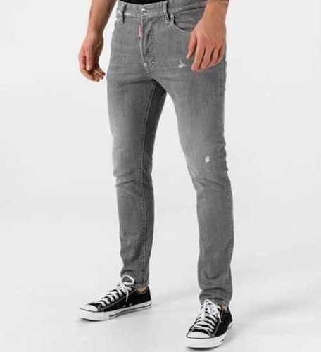 Grey Men'S Casual Wear Plain Dyed Pattern Regular Fit Stretchable Gray Jeans