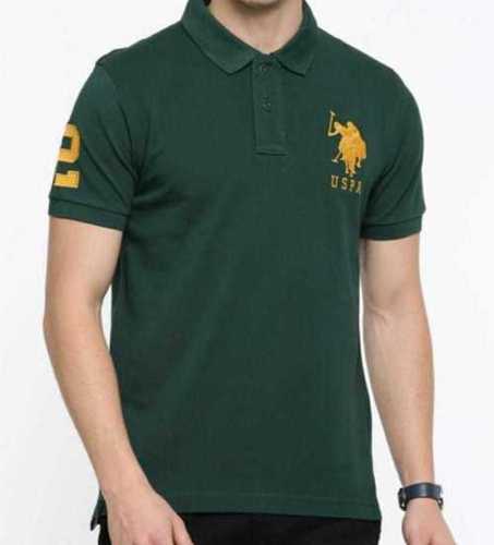 Green Mens Comfortable Cotton Fabric Collar Neck And Half Sleeves Plain T Shirt For Casual Wear