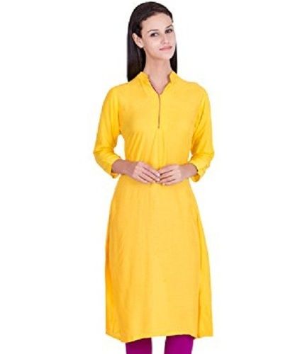 Skin Friendly Yellow Fancy Ladies Kurti With Good Fabric Stylish Comfort Decoration Material: Beads