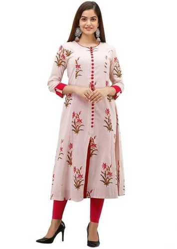 Women Breathable And Light Weight Pure Cotton Fabric Floral Printed A Line Kurta  Bust Size: 47 Inch (In)