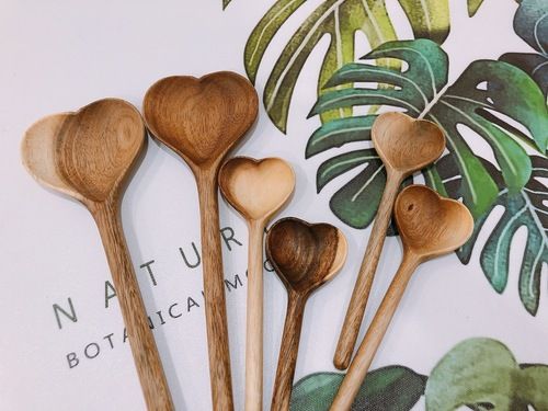 Brown Carved Heart Wooden Spoons