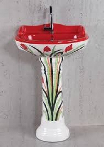 बाथरूम सिंक लगाने में आसान, हल्के वज़न का लुक, चमकदार डिज़ाइनर लाल और सफेद वॉश बेसिन