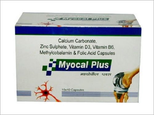 Myocal Plus Calcium Carbonate, Zinc Sulphate, Vitamin D3, Vitamin B6, Methylcobalamin And Folic Acid Capsules, 10x10 Blister Pack