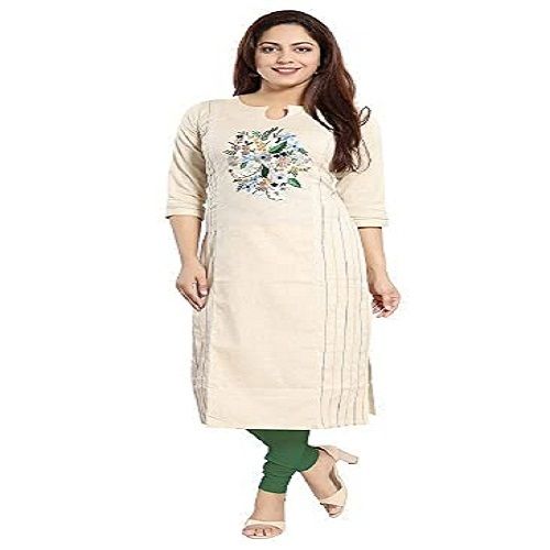 Pure Cotton Super Soft Fine Quality Fabric Beautifully Printed Cream Color Ladies Kurti Bust Size: 12 Inch (In)