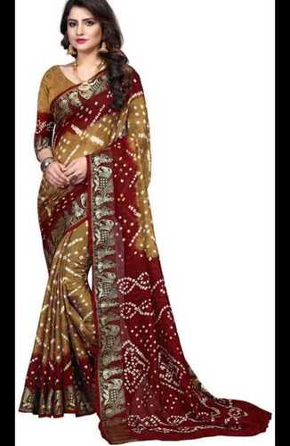 100% Durable High Design Comfortable Red And Yellow Printed Cotton Silk Saree