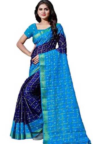 Blue 100% Durable, Pure, Colitary Printed Cotton Fabric Bandhani Saree With Multi Colour) 