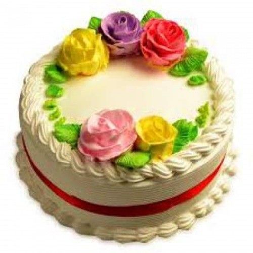 100 Percent Fresh Designer Vanilla Cake With Colorful Flower Design And Delicious Taste