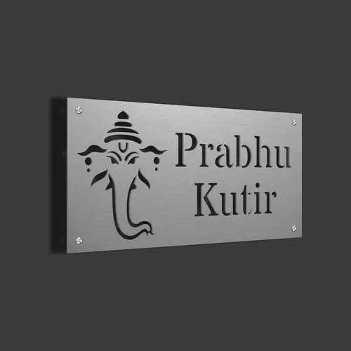 Silver Good Quality And Stylish Look Ganesha Blessings Rectangle Stainless Steel Name Plate 