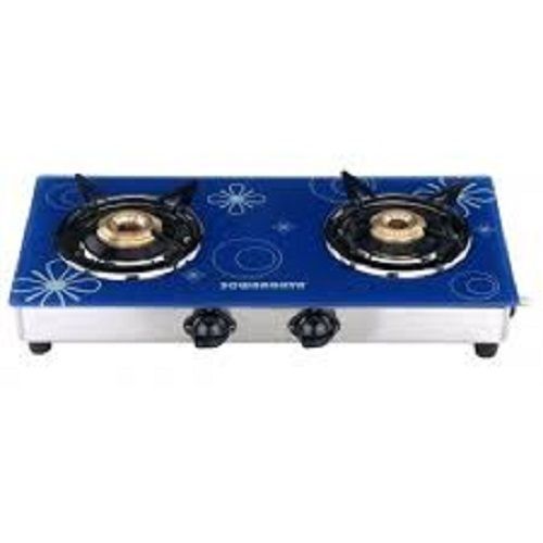 High Efficiency 2 Burner Auto Ignition Blue Gas Stove With Toughened Glass Top