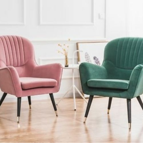 Luxury Chair In Green And Pink Color For Home Use, Plain Pattern, Four Legs