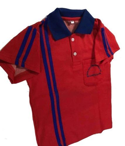 100 Percent Comfortable And Washable Half Sleeves Polo Neck Red School T Shirt Age Group: 6-12