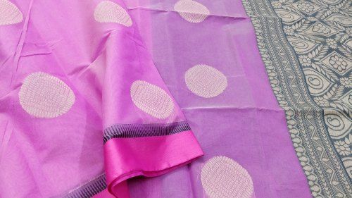 Casual And Regular Wear Printed Purple Cotton Saree With Blouse Piece Set