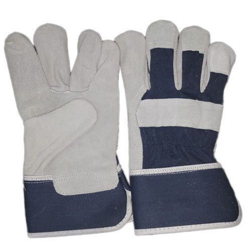 White+Blue Industrial Washable And Reusable Canadian Leather Safety Hand Gloves