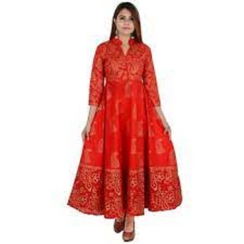 Lightweight Long Lasting Comfortable Designer Long Cotton Red Anarkali Kurti For Womens Bust Size: 47 Inch (In)