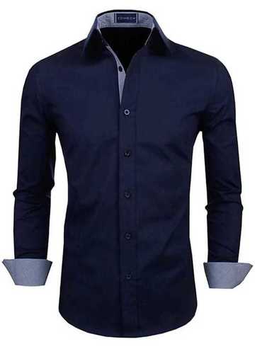 Mens Formal Wear Regular Fit Full Sleeves Blue Plain Pure Cotton Shirt Age Group: 18-45 Years